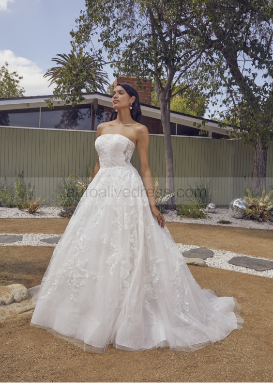 Strapless Ivory Lace Tulle Glitter Wedding Dress